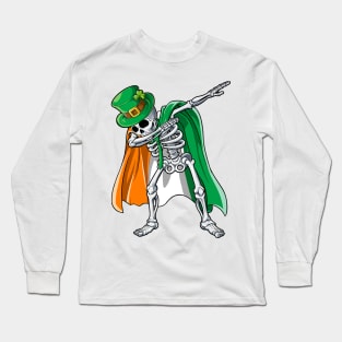 Dabbing Skeleton St Patricks Day Leprechaun Irish Long Sleeve T-Shirt